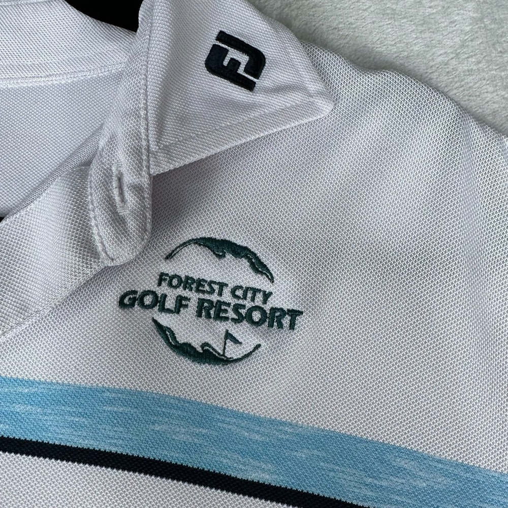 Footjoy FJ Polo Shirt Mens Large White Stripe Athletic Fit Golf Performance Logo - Picture 3 of 10